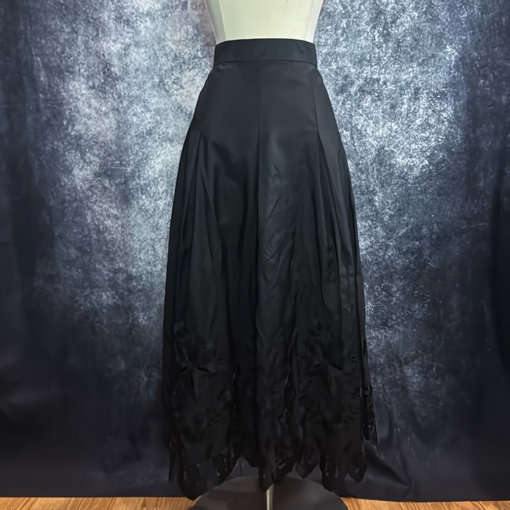 Talbots silk taffeta black embroidered beaded skirt Victorian Edwardian goth